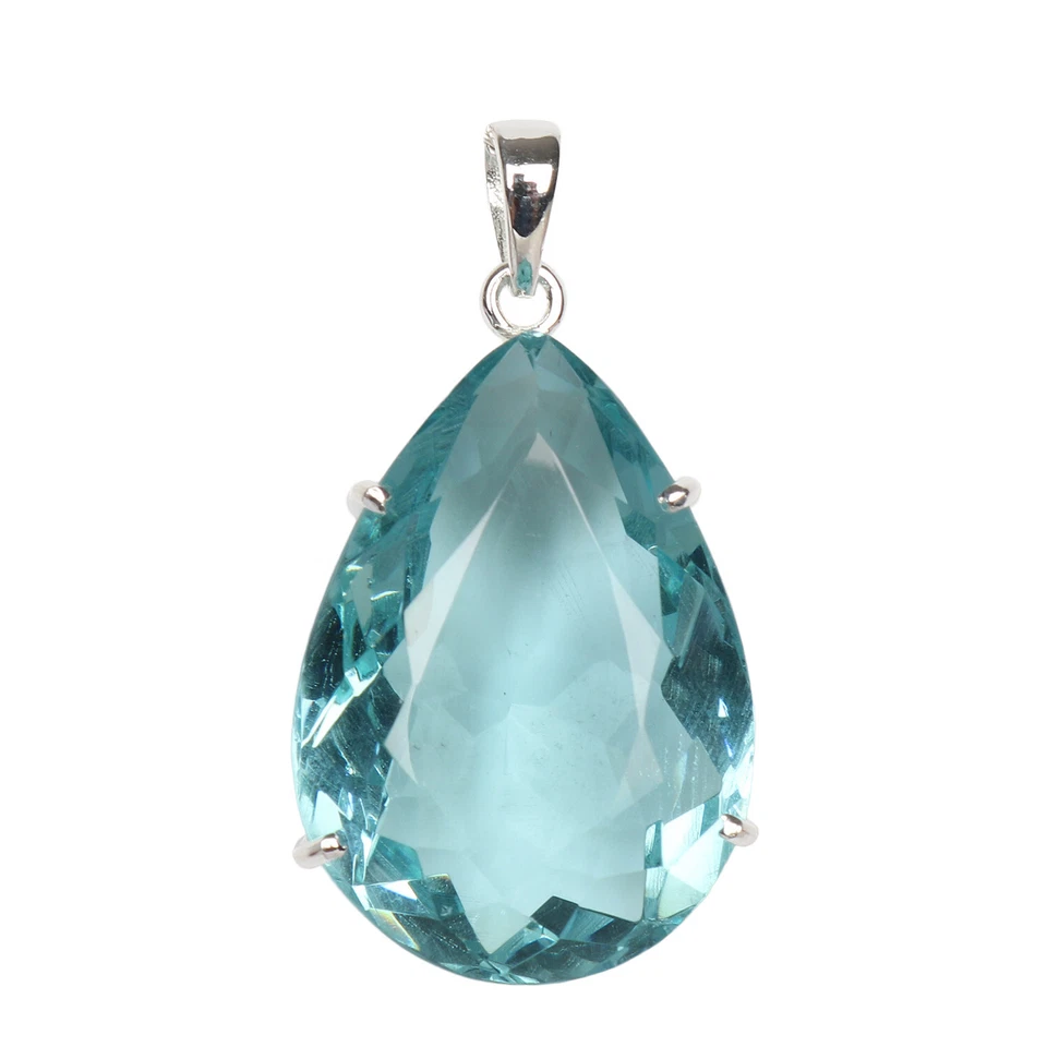 Grande 135ct Corte Pera Azul Aguamarina Gema Plata 925 Colgante Regalo para Hija Foto 3 de 4