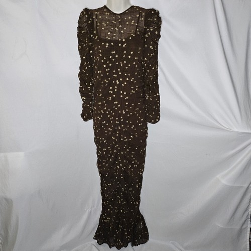 Abito midi donna nuovo di TiMo Georgette marrone oro petali fodera viscosa taglia S - Foto 2 di 24