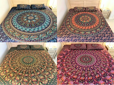 Reine Baumwolle Mandala Bettlaken Wandteppich 90x108 Zoll mit Kissenbezügen