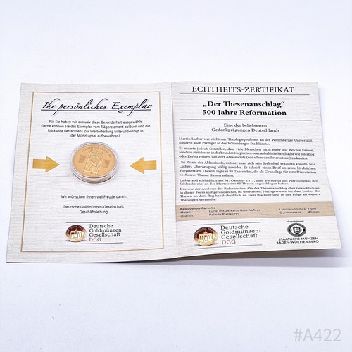 Deutsche Goldmünzen-Gesellschaft DGG Der Thesenanschlag mit Echtheits-Zertifikat - Bild 3 von 7
