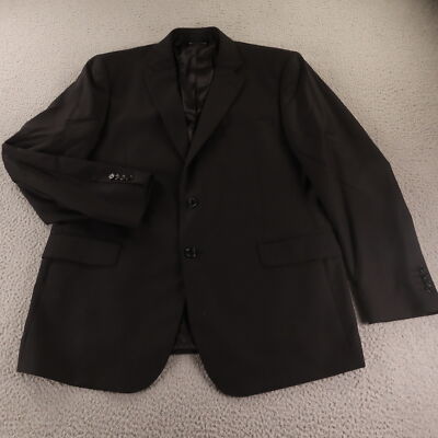 Manzoni Jacket L Black Self Stripe 100% Wool Blazer Super 150s Italy 44R