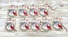 9-Christmas-Primitive-Farmhouse-Holiday-Cardinal-Linen Cardstock-Gift-Hang-Tags