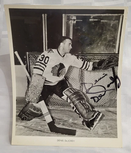 DENIS DEJORDY HAND SIGNED NHL HOCKEY PHOTO TEAM ISSUED SIGNATURE BLACKHAWKS 60'S