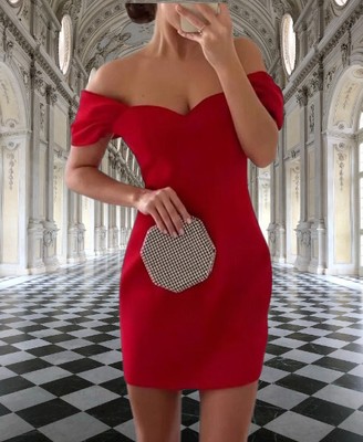ROBE COURTE FEMME ZARA NEUVE AVEC DÉCOLLETÉ CHÉRIE ROUGE VIF