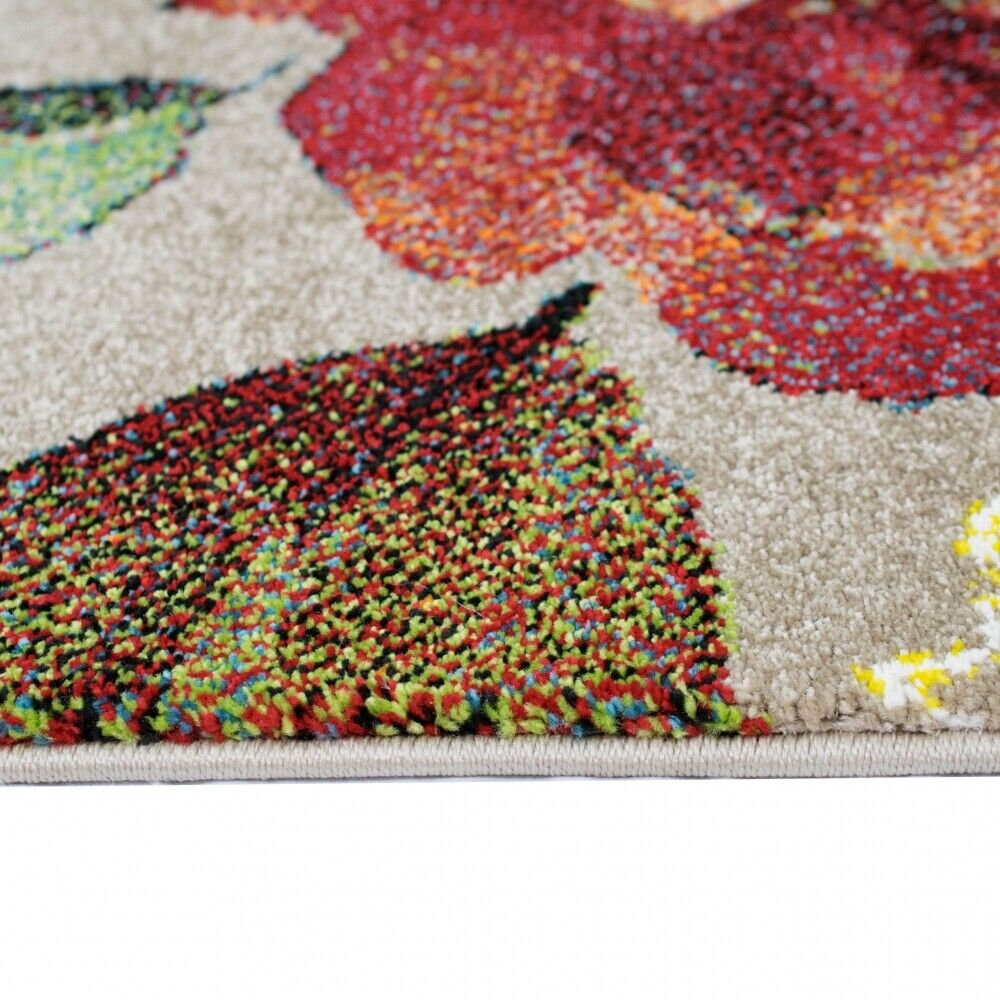 Wunderschöner dezenter Teppich mit bunten Blumen taupe bunt