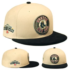 New Era Boston Red Sox Cooperstown Cream Fitted Hat 100 years Fenway Park Patch