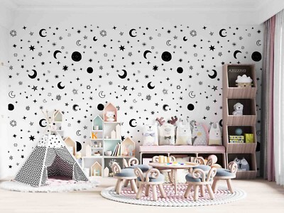 3D Moon Stars Vector Wallpaper Wall Mural Removable Self-adhesive 172