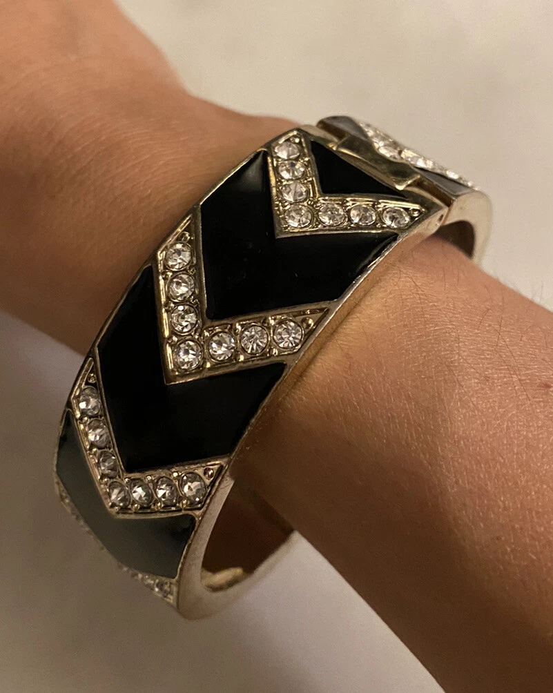 Ann Taylor Black Crystal Gold Tone Cuff Bracelet