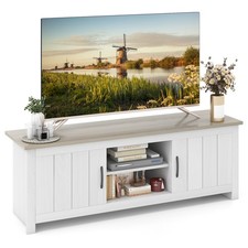 Farmhouse TV Stand for TVs up to 65" Media Console Center w/ Doors Cubbies Oak