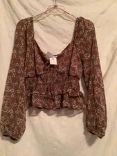 Ultra Flirt Blouse Brown Flowers Peplum Style New W/Tags U.S.Domestic Shipp only