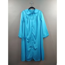 Vintage Nancy King Lingerie Robe and Nightgown Set Turquoise Blue Lace Trim M