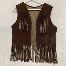 Vintage 70s Brown Tan Leather Suede Fringe Vest Western Cowgirl Boho Festival