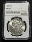 1887 $1 Morgan Silver Dollar NGC MS63