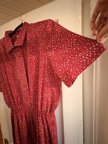 Vintage Retro Modest Romantic Leslie Faye Red Speckled Shirt Dress-Size 14 - Picture 3 of 3