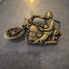 Vintage 1978 Baron Buckle Solid Brass Motorcycle Themed Belt Buckle