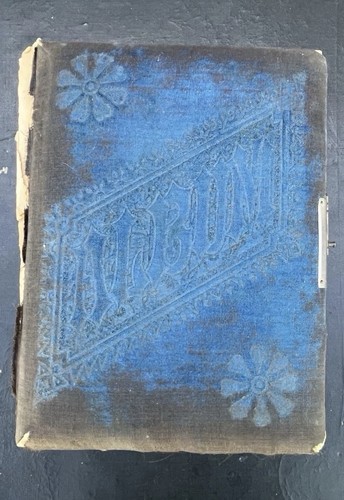Antique Photo Album 1800s With Original Photos Blue Crushed Velvet Tattered