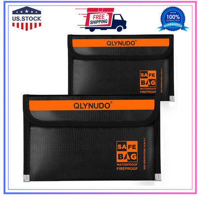 Fireproof Money Bags 2-Pack 8x5in Cash Document Pouches Waterproof Zipper