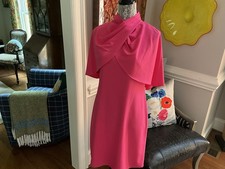 Tahari Arthur Levine Coral Pink Draped Capelet Shift Dress Size 6
