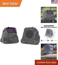 The Solar Rock Speakers Pair, 14 Hours PlayTime, Rechargeable Solar Outdoor B...