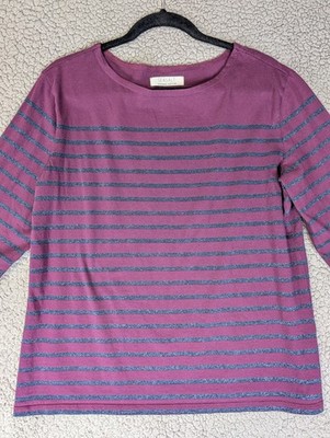Seasalt Cornwall Purple Striped The Sailor Shirt US 12 Organic Cotton Boat Neck