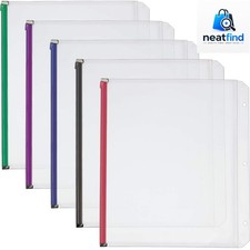 5-Pack Clear Zippered Binder Pockets with Multicolor Zippers for Document Safety