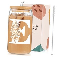 Birthday Gifts for Women: Initial Glass Cup as Office Graduation Memorial E