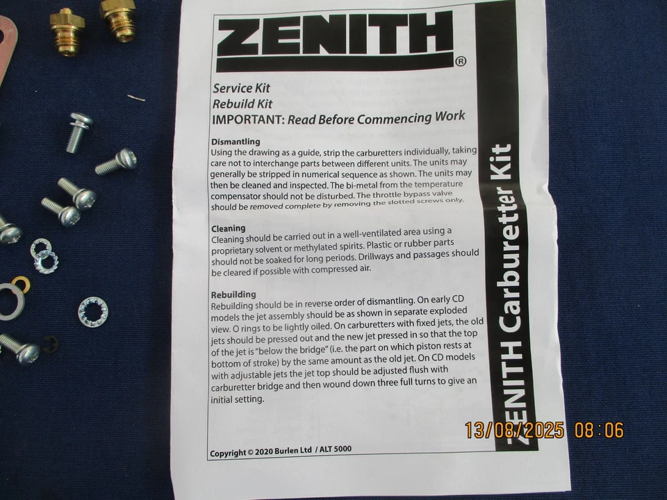 KIT DE SERVICIO CARBURADOR TRIUMPH GT6 MK 3 CD150SE Foto 4 de 4