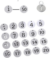1-50 Key Tags, round Metal Number Tags Stainless Steel Number ID with Hole Numbe