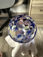 Glass Gazing Globe 21 inches Around. Multi-Color Mosaic Design Beautiful Blue