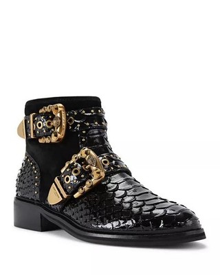 Kurt Geiger Women's Maddox Black Python Studded Zip Ankle Boots READ NWOB Sz 36