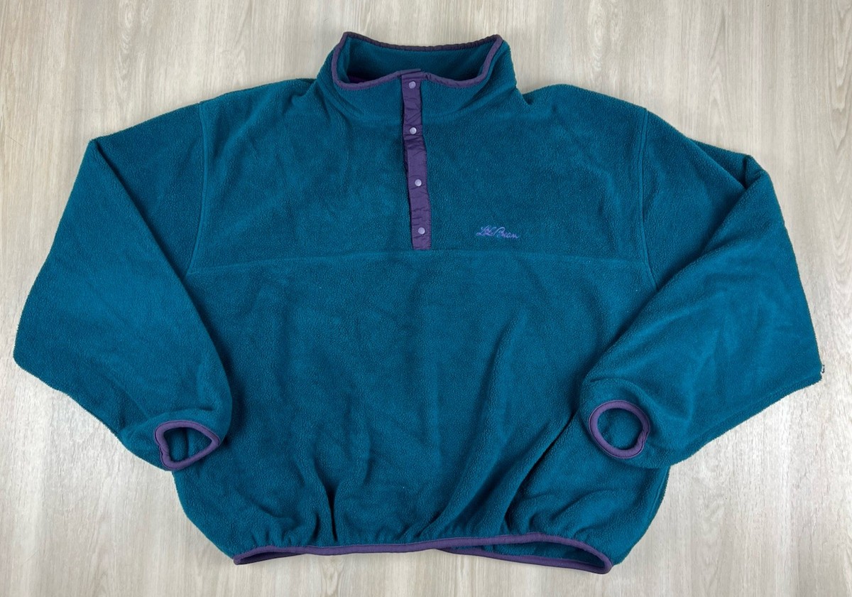 Vintage LL Bean Snap Button Fleece Pullover Cursive Turquoise