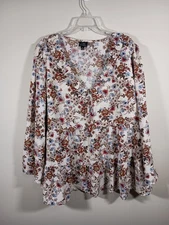 Oak Trellis Womens Peasant BOHO Ruffle Bell Plus Size 3X Floral Multicolor Top