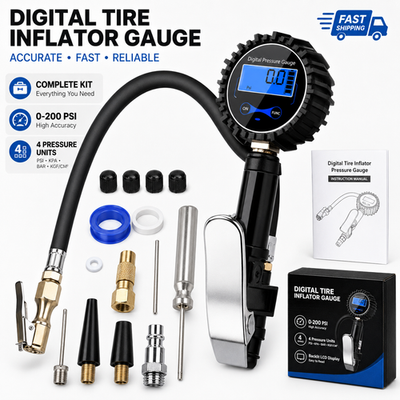 #ad Digital Tire Inflator Gauge 200 PSI Air Chuck Pressure Gauge Car Truck Bike $17.99
