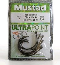 Mustad UltraPoint Demon Perfect Circle Hook 39951NP-BN-7/0-6U Micro Sharp 6ct 