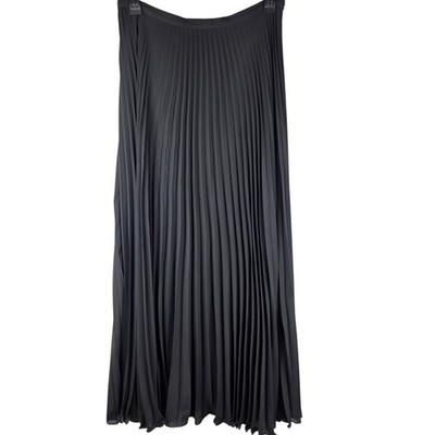 Tahari Black Pleated Maxi Skirt Sz L Flowy Twirl Elegant Evening Classy 