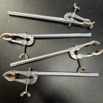 4x BOCHEM 5444 ALUMINIUM CORK LINED RETORT APPROX 7'' SHAFT JAW CLAMP UNIVERSAL.