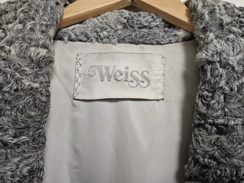 Abrigo largo gris de piel persa vintage blanco talla grande a XL Foto 3 de 4