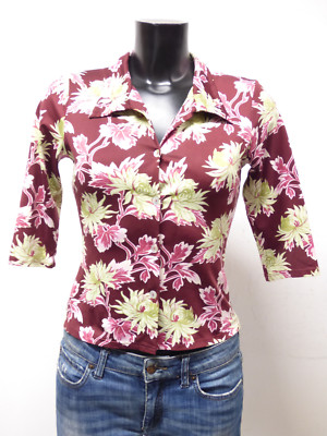 W.E.T. LADIES BLOUSE TUNIC SIZE S DE / RED WITH FLORAL MOTIF ( R 1332 R )