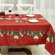 Obstal Rectangle 120x58 Christmas Table Cloth Water Resistance Tablecloth New