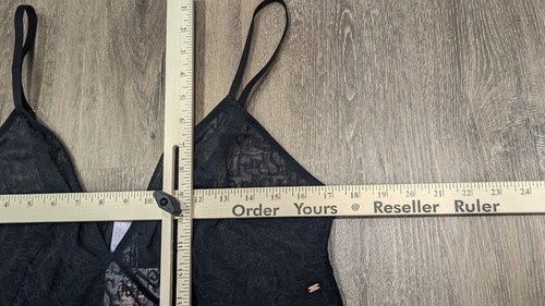 Savage Fenty Slip Dress Womens 1X Black Sheer Mesh Logo Slit Lingerie New - Picture 5 of 12