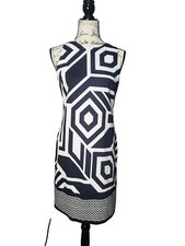 London Times Women’s Geo Print Shift Dress Size 4 NWT Sleeveless Knee Length