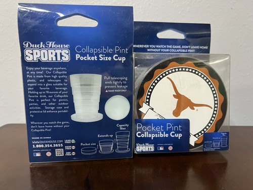 University Of Texas Collapsible pocket Pint cup beer beverage Fan Tailgate 2pk - Picture 5 of 5