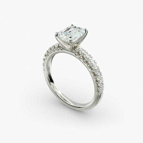 1.45CT Emerald Cut Lab Grown Diamond Engagement Ring in 14k White Gold - Picture 2 of 12