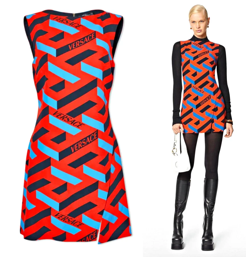 Mini abito VERSACE La Greca 3D labirinto logo stampa monogramma taglia US M IT 46 $1795