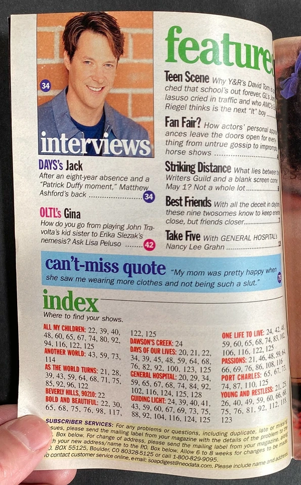 SOAP OPERA DIGEST Apr/May 2001 ~ B&B Ridge,Morgan,Taylor/Days Bo/Y&R Nick/Damian - Image 4 of 4