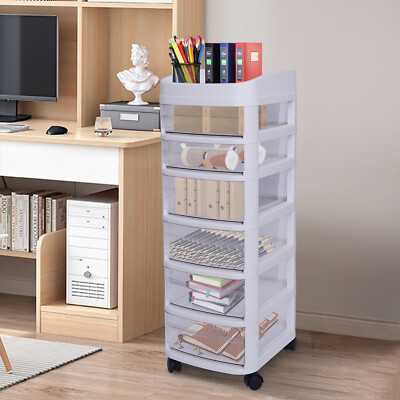 6-Drawer Organizer Plastic Rolling Storage Cart Whit Trolley Cabinet w/ Wheel]