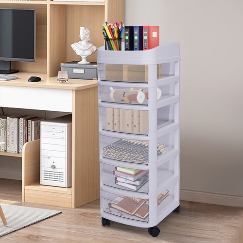 White 6 Drawer Plastic Storage Rolling Cart Organizer Cabinet Trolley w/Wheels