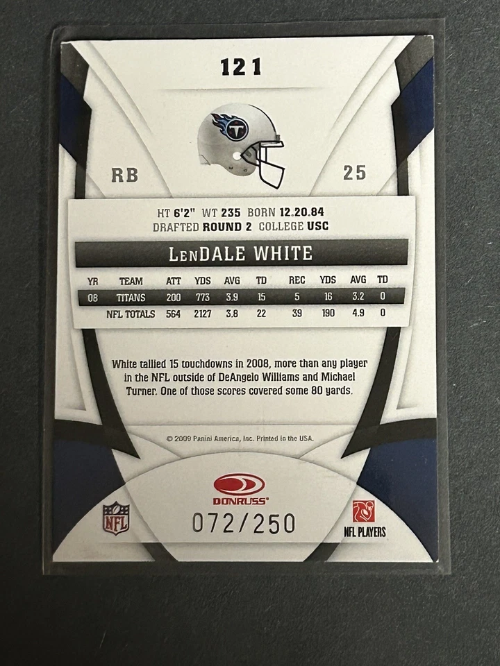 2009 Certified Mirror Red LenDale White #121 Tennessee Titans 72/250 - Image 2 of 2