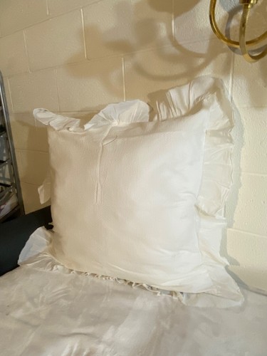 Piu Belle Pure White Euro Sham 26x26 Ruffle Rough Edge Waffle Cottage Portugal