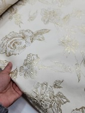 Beige Brocade Jacquard Gold Floral Fabric Sold By The Yard FOR DRESS UPHOLSTERY